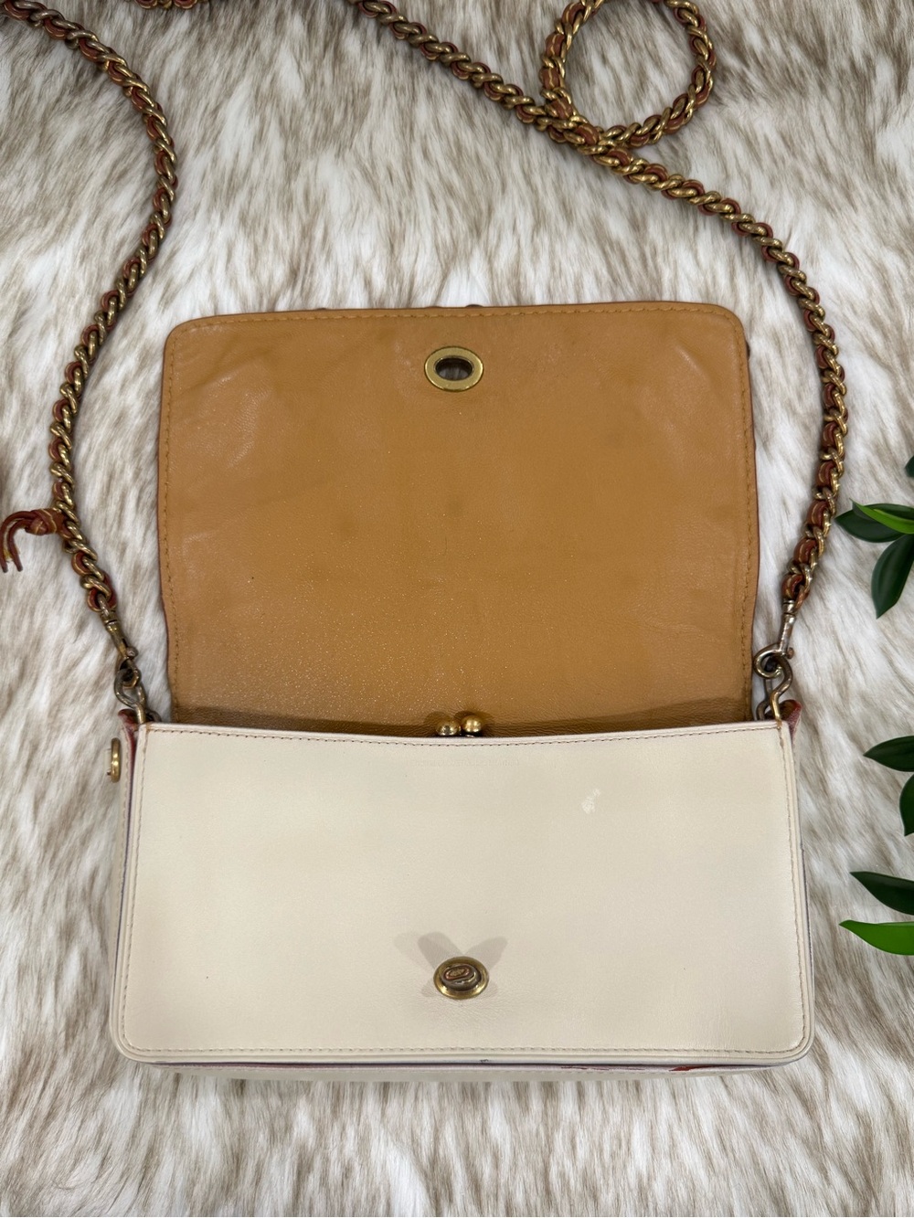 Coach Tea Rose Cream Floral Appliqué Crossbody with Gold Chain - Picture 13 of 17